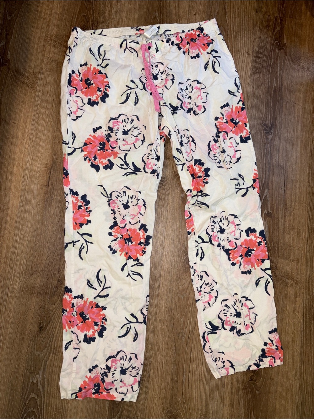3/$20! GAP Women pj bottoms Small Floral Drawstring Lounge Pants Pink Navy Cream